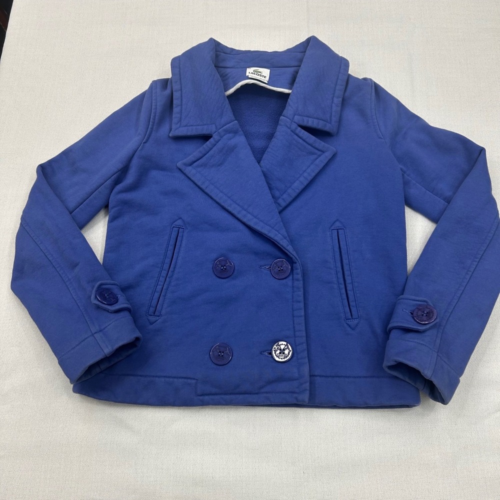 Vintage Lacoste Peacoat Sweatshirt Jacket Womens‎ 38 Medium Blue Double Breasted